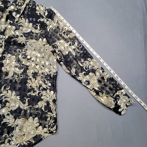 Expose Black Gold Shirt Preppy Floral Long Sleeves Button Up Womens Size L Top - Picture 7 of 10